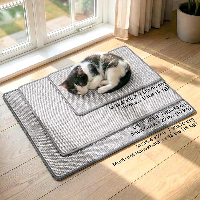 Cat Scratcher Mat,Natural Sisal Cat Scratch Pad,Horizontal Floor Cat Scratching Pads Rug for Indoor Cats Grinding Claws Nails,Cat Furniture Protector for Couch & Carpets & Sofas