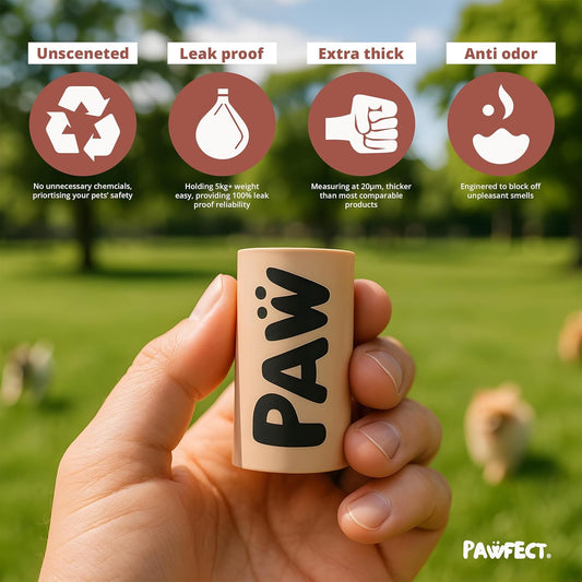 Pawfect Dog Poop Bags Rolls - Biodegradable Doggie Bags, Compostable Dog Waste Bags, BPI Certified Pet Waste Bags, Unscented, Large, Puppy Poo, Earth Friendly, Bolsas de Basura (240 counts)