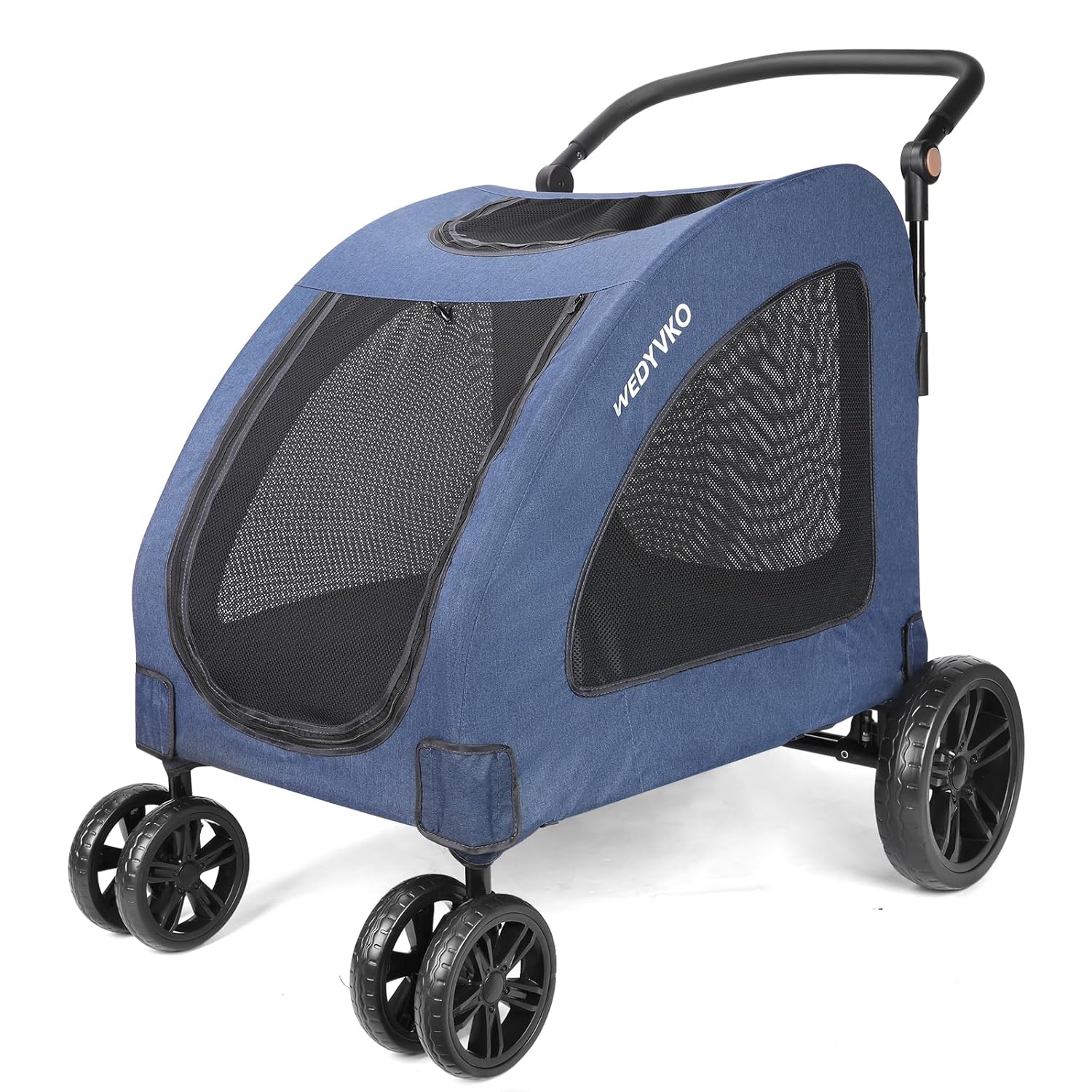 Large Dog Travel Stroller with 4 Heavy Duty Wheels Pet Stroller with Adjustable Handle - Double Doggie Capacity Jogger Wagon with Back Front Door for Small Medium Large Dogs (Navy) - Pawvie