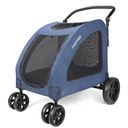 Large Dog Travel Stroller with 4 Heavy Duty Wheels Pet Stroller with Adjustable Handle - Double Doggie Capacity Jogger Wagon with Back Front Door for Small Medium Large Dogs (Navy) - Pawvie