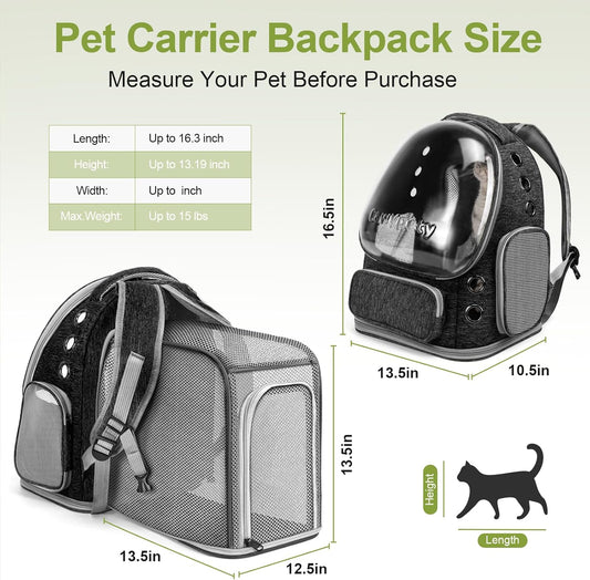 Expandable Cat Backpack,Cat Bubble Backpack Carrier for Carrying Cats, Pets and Small Dogs,Airline-Approved,Designed for Travel, Hiking, Walking,Car (Black