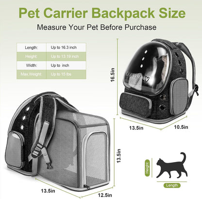 Expandable Cat Backpack,Cat Bubble Backpack Carrier for Carrying Cats, Pets and Small Dogs,Airline-Approved,Designed for Travel, Hiking, Walking,Car （Black