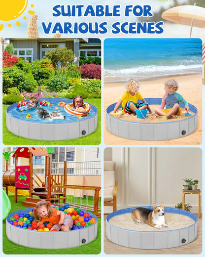 Portable Dog Pool PVC Pet Swimming Pool Bathtub Collapsible Dog Pool, Hard Plastic Pool for Pets to Swim and Bath (S-32" x 8" Light Grey)