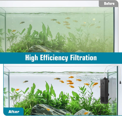 AQQA Aquarium Filter for 80-150Gal Fish Tank Submersible Internal Filters Multifunctional for Filtration, Circulation and Oxygenation Ultra Quiet for Freshwater & Saltwater Crystal Clear (15W,400GPH)