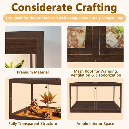 PROLEE Bearded Dragon Tank,27 Gallon Reptile Tank with Meatl Mesh Roof and Front Sliding Door, Anti-Scratch Lizard Tank,Spacious Reptile Enclosure for Snakes,Lguanas, Chameleons(Walnut)