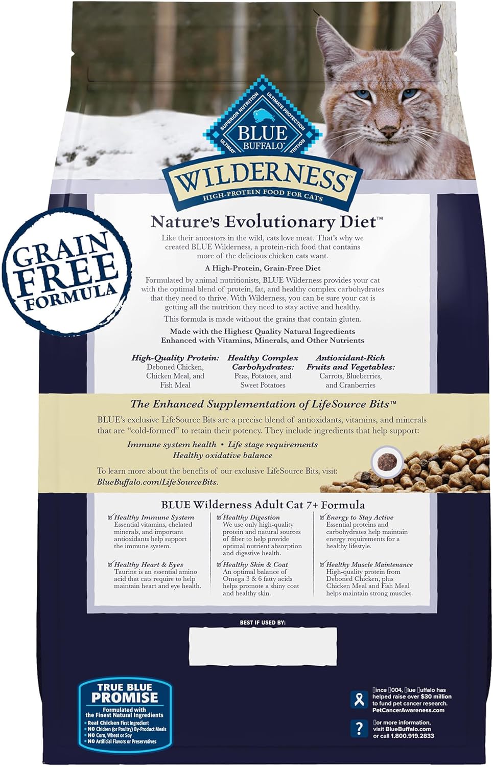 Blue Buffalo Wilderness Natural Mature Dry Cat Food for Cats 7+ Years, High-Protein and Grain-Free Diet, Supports Immune System Health and Energy to Stay Active, Chicken, 5-lb. Bag