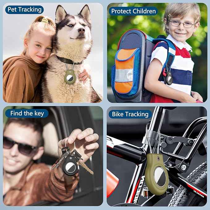 Waterproof Airtag Holder,4 Pack Airtag Case with Secure Lock,Airtags Keychain for Apple Air tags,Anti-Lost Protective Case Air tag Accessories for GPS Tracker Luggage,Key,Pet-Black/Black/Green/Green