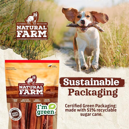 Natural Farm Collagen Chews. 6 Inch, 10 Pack. Odor-Free Long Lasting Bully Sticks & Rawhide Alternative Dog Treats, 95% Collagen Low Fat, High Protein Best Dental Dog Treats – Medium & Large Dogs