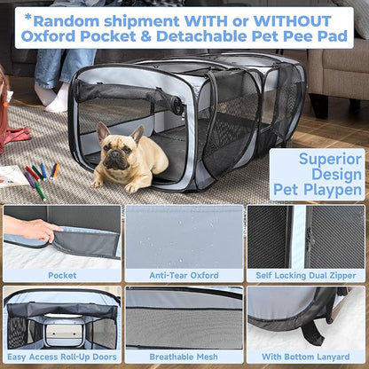 2-in-1 Dog Playpen, 58''Pop Up Cat Puppy Pet Playpen Indoor/Outdoor Cats Enclosed, Cat Dog Tent Crate Cage Kennel, Portable Playpen for Kitten, Small Animals Play Pen(No Divider, Unified Space)
