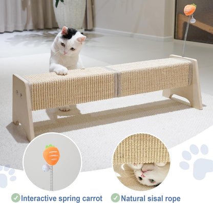 Cat Scratching Post, 30" Horizontal Sisal Scratch Post for Indoor Cats, Durable Cat Furniture Protector with Spring Toy
