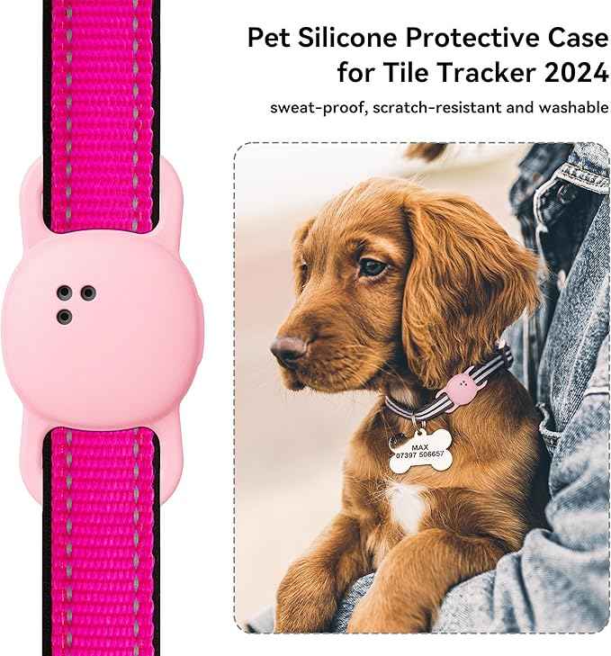 DDJ Cat Collar Case for Life360 Tile Sticker Tracker, 2-Pack Silicone Anti-Lost Protective Cover for Life 360 Tile Sticker Holder for Dog/Pet Collars, Durable, Easy Installation, Lightweight, Pink