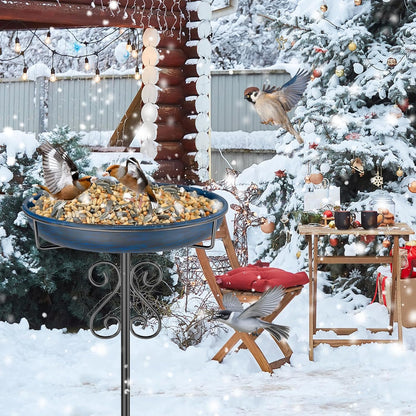 Metal Bird Bath for Outside,Bird Baths Feeder Bowl with 5 Prongs Base Stake,Freestanding BirdBaths for Outdoors Garden Patio Yard Lawn Decor (Vintage Blue)