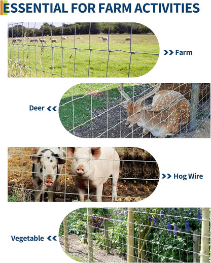 9GA Thickened Heavy Duty Cattle Farm Fence, 4ft x 328ft Galvanized Goat Deer Fence, Heavy Zinc Coating Hog Wire Fencing for Farm Livestock Animals Protection