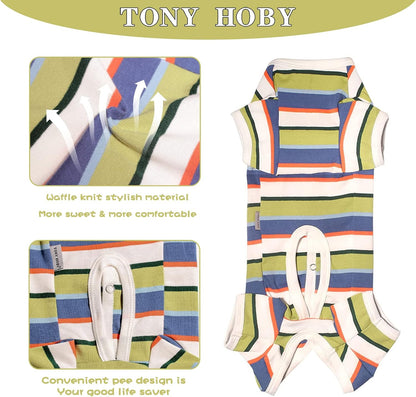 TONY HOBY Dog Pajamas, Dog Jumpsuit, Colorful Dogs Shirt, Dogs Surgery Recovery Suit for Small Medium Breeds (Blue&White, Boy, S)