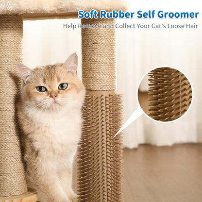 Made4Pets Cat Scratching Post, Cat Self Groomer for Indoor Cats, Cloud Soft Perch for Rest, 17.5" Tall Natural Sisal Scratcher Cat Grooming Interactive Ball Track Toys for Small Cats Kittens