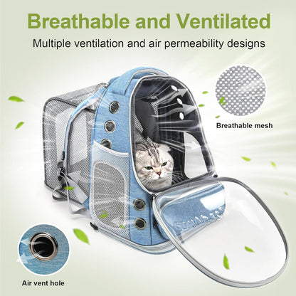 Expandable Cat Backpack,Cat Bubble Backpack Carrier for Carrying Cats, Pets and Small Dogs,Airline-Approved,Designed for Travel, Hiking, Walking,Car （Blue