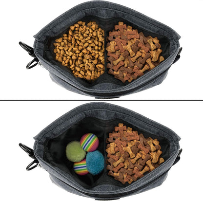 Viklluyr Dog Treat Pouch with Magnetic Closure, 2 Zip Pockets, Removable Inner Pocket, Padded Shoulder Strap, Perfect Food Bag for Agility Training - Including Carabiner