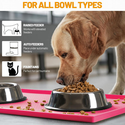 Hubulk Dog Feeding Mat,100% Waterproof Food Grade Silicone Pet Food and Water Bowl Placemat,Dishwasher, High Raised Edge to Prevent Spills,Nonslip Tray to Stop Messes on Floor (19"x12"x0.5", Pink)