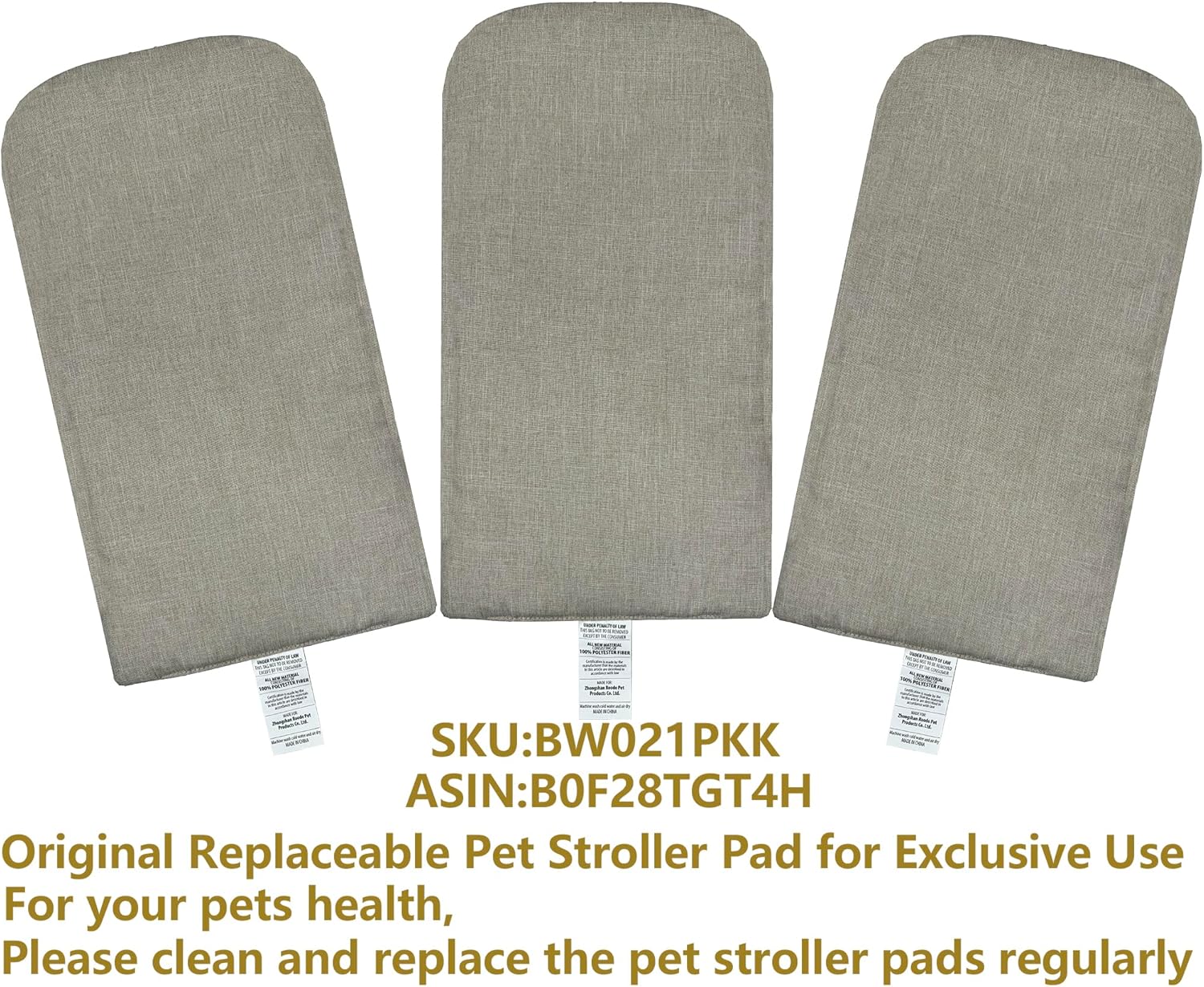 ROODO Pet Stroller Inner Pad for Exclusive Use,Original,Replaceable,Easy to Clean,Set of 3 pc(Khaki) - Pawvie