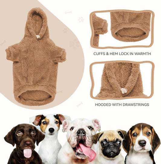 Fuzzy Dog Sweaters for Medium Dogs Dog Hoodie Soft Double-Sided Plush Fleece Pet Sweater Pet Clothes Coats Hoodie Sherpa Hooded Sweatshirt(Coffee-M)