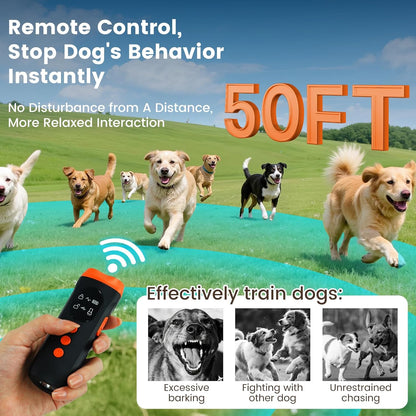 Ultrasonic Dog Bark Deterrent Device 3X Ultrasound Anti Barking Device Safe for All Dogs Training Tools Up to 50ft for Indoor Outdoor with Flashlight Rechargeable Training Device