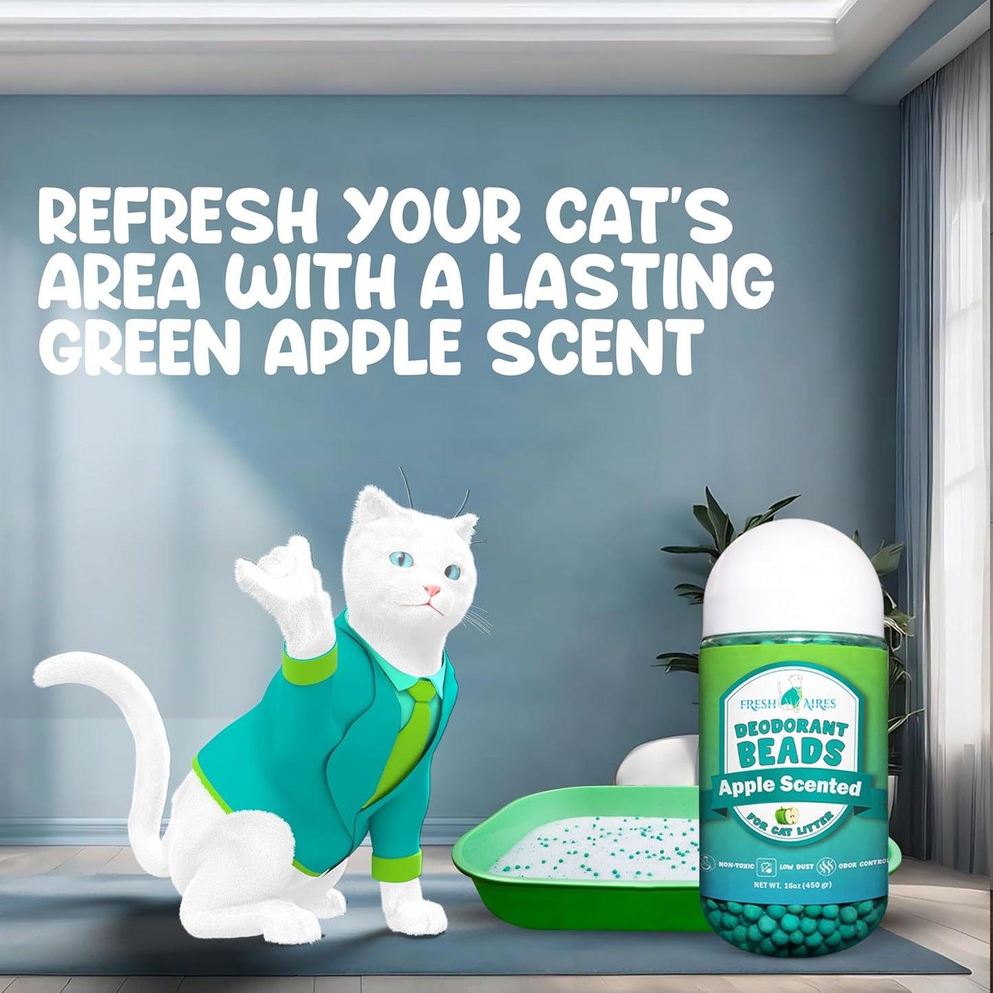 Deodorant Beads - Area Deodorizer for Cat Litter Boxes, Low-Dust, Non-Toxic, Superior Odor Control, Pet-Safe, Cleaner Air