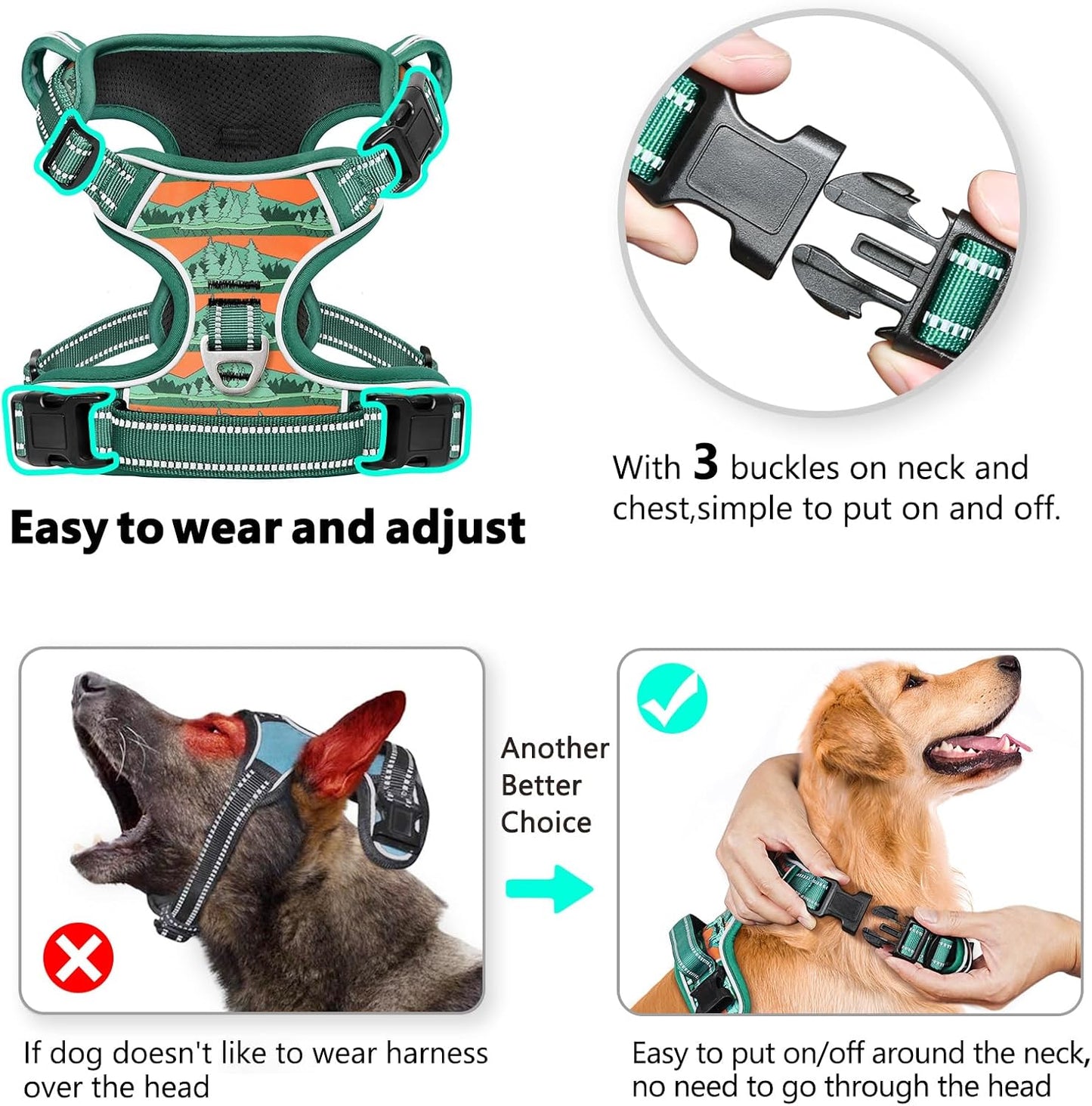 Timos No Pull Dog Harness,No Choke Front Clip Dog Reflective Harness,Adjustable Soft Padded Pet Vest with Easy Control Handle for Small Dogs,Wilderness,S