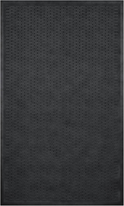 Indoor/Outdoor Hose-Wash Ribbed Design Non-Slip Rubber 3x5 Modern Area Rug for Living Room, Bedroom, Dining Room, Office, 35" x 60", Black