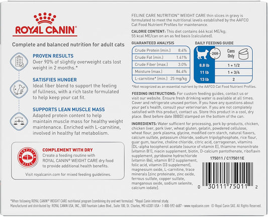 Royal Canin Feline Weight Care Thin Slices in Gravy Canned Adult Wet Cat Food, 3 oz cans 6-pack