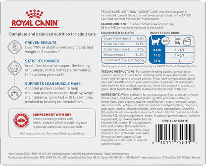 Royal Canin Feline Weight Care Thin Slices in Gravy Canned Adult Wet Cat Food, 3 oz cans 6-pack