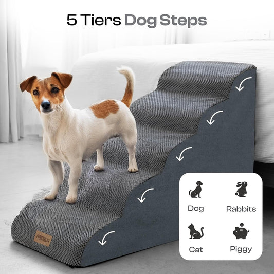 5-Step Curved Dog Stairs for High Beds Up to 30", Non-Slip Foam Pet Ramp for Large Dogs and Cats, Washable Cover, Soft Climbing Steps for Couch & Sofa