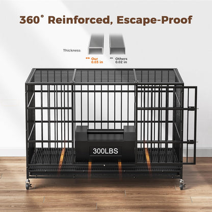 48"/38" Dog Crates for Large Dogs, Upgraded 4 Lockable Wheels, Removable Door, Dog Kennel Indoor, Max Load 300Lbs, Easy to Clean, Removable Tray, XL Dog Cage for Large and Medium Dogs