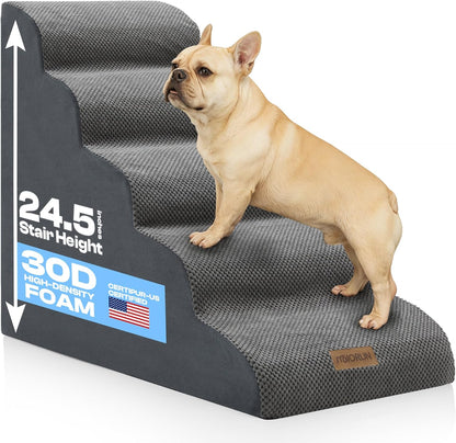 5-Step Curved Dog Stairs for High Beds Up to 30", Non-Slip Foam Pet Ramp for Large Dogs and Cats, Washable Cover, Soft Climbing Steps for Couch & Sofa