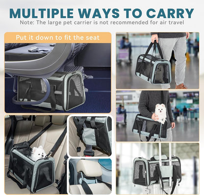 Petsfit Cat Carrier Dog Carrier, Large Capacity Lightweight Soft-Sided Pet Carrier for Travel, with Adjustable Shoulder Strap, Auto Locking Zipper Head and Washable Fleece Pad