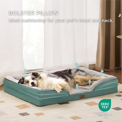 Bedsure XL Plus Orthopedic Dog Bed for Extra Large Dogs - Washable XLarge Dog Cat Bed Waterproof, Comfort Dogs Couch Sofa with Washable Removable Cover, Pet Bed with Nonskid Bottom, Washed Blue, 48"