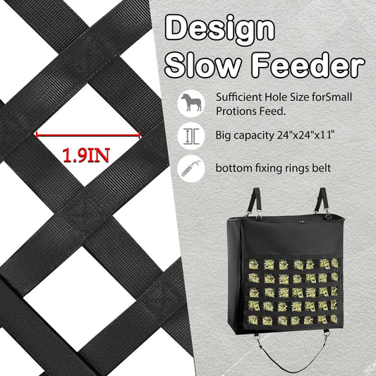 1Pcs Hay Bag for Horse,1200D Oxford Fabric Slow Feed Bags with Front Hay Nets Design and Heavy Duty Zipper Large Top Load Feeding Bag for Horses and Livestock,Black