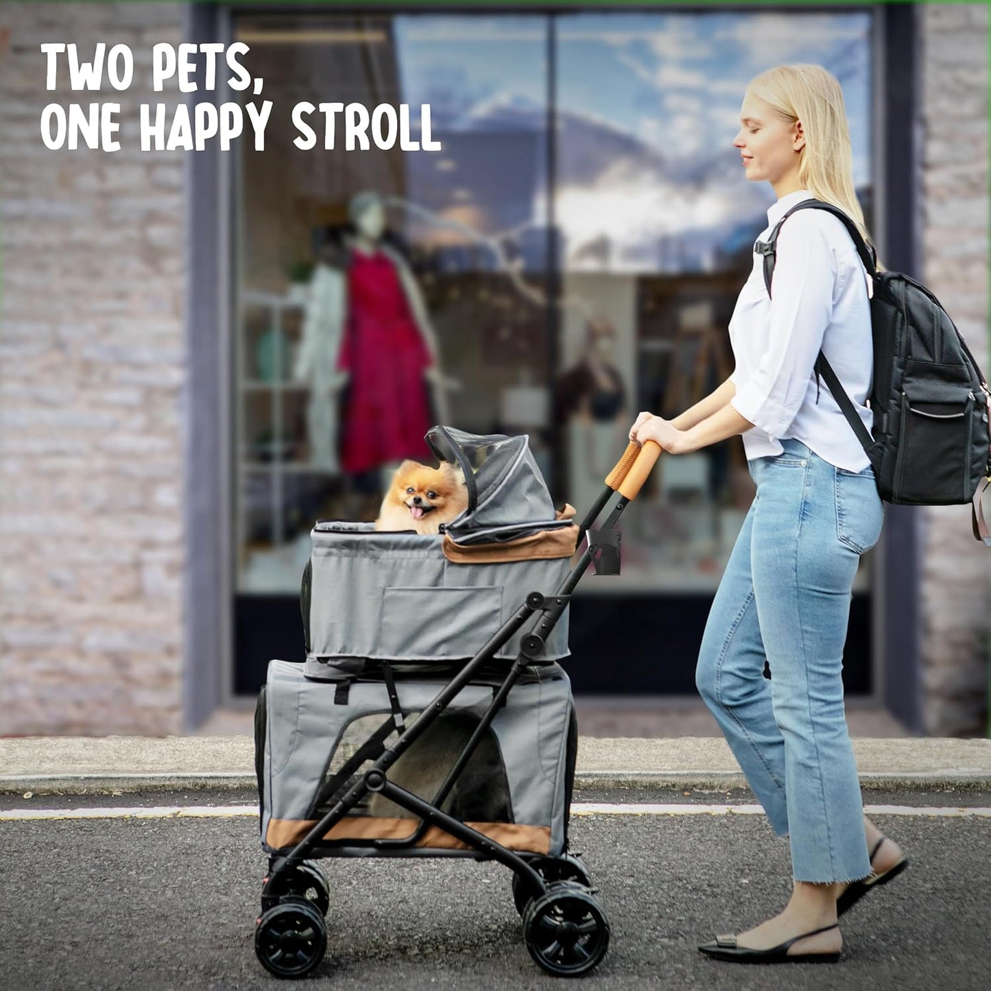 Double Pet Stroller with Detachable Carriers - Ideal for 2 Dogs or Cats - Compact & Convenient Design - Easy Assembly Double Dog Stroller - Graphite Gray - Pawvie