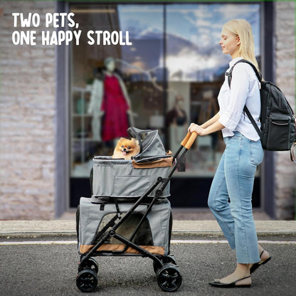 Double Pet Stroller with Detachable Carriers - Ideal for 2 Dogs or Cats - Compact & Convenient Design - Easy Assembly Double Dog Stroller - Graphite Gray - Pawvie