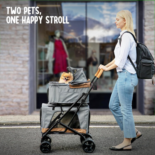 Double Pet Stroller with Detachable Carriers - Ideal for 2 Dogs or Cats - Compact & Convenient Design - Easy Assembly Double Dog Stroller - Graphite Gray - Pawvie