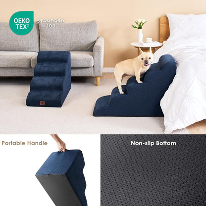 EHEYCIGA Curved Dog Stairs Ramp for High Beds 22.6" H, 5-Step Dog Steps for Small Dogs and Cats, Pet Stairs for High Bed Climbing, Non-Slip Balanced Pet Step Indoor, Navy