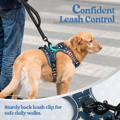 rabbitgoo Dog Harness No Pull with 2 Leash Clips, Adjustable Soft Padded, Reflective Oxford No Choke Pet Vest with Easy Control Handle for Large Dogs, Blue Star, L