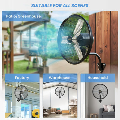 24'' Outdoor Wall Mount Fan, 4 Speed Oscillating Wall Fan with All Sealed Brushless DC Motor, Heavy Duty Industrial Fans, Waterproof Fans for Patios, House, Garage, Commercial, Warehouse, Factory