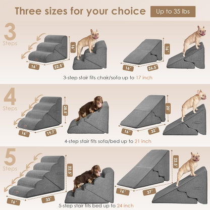 EHEYCIGA Curved Foldable Dog Stairs Ramp for High Beds 19.7" H, 4-Step Dog Steps for Small Dogs and Cats, Pet Stairs for High Bed Climbing, Non-Slip Balanced Pet Step Indoor, Grey