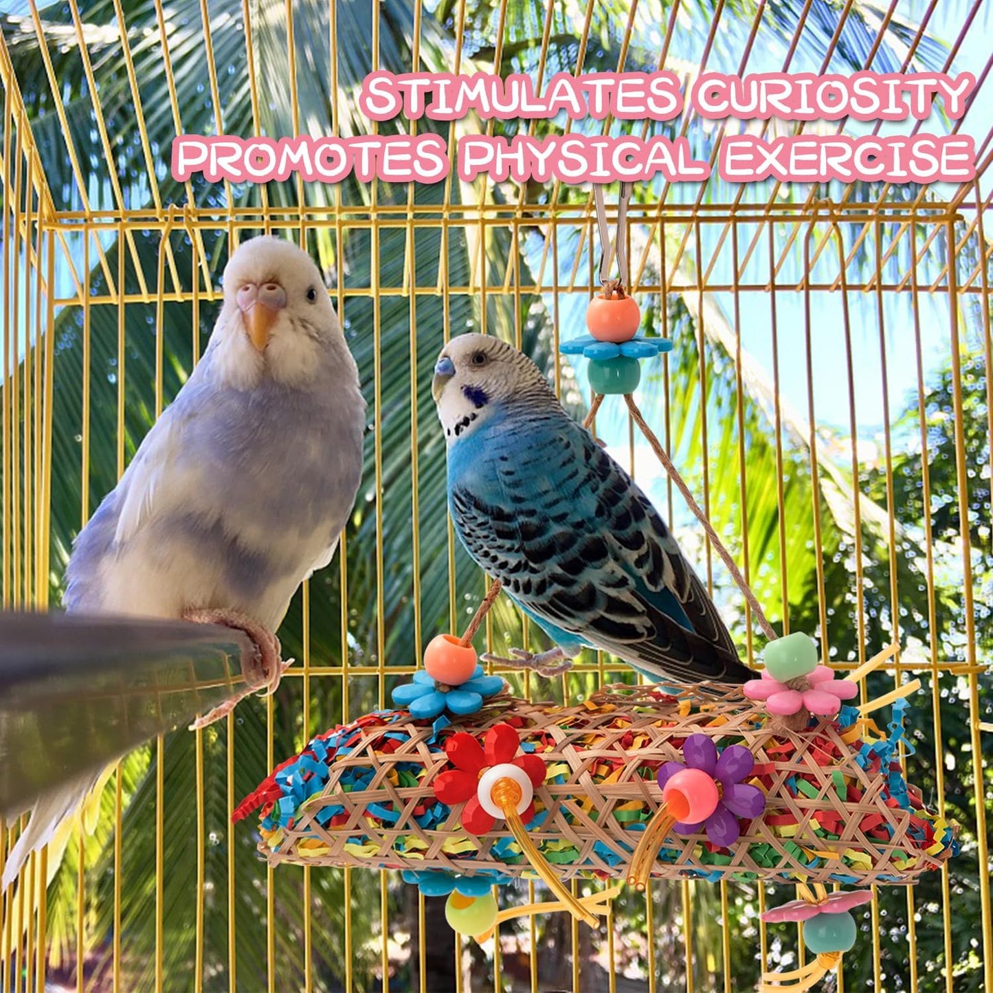 RLRICH 6 Pack Bird Colorful Chewing Toys Parrot Foraging Shredder Toys Shred Hanging Foraging Toys,Comfy Perch Parakeet Toys for Rope Bungee Bird Toy