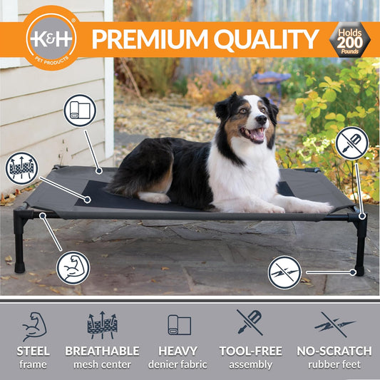 K&H Pet Products Outdoor Elevated Dog Cot, Breathable Cooling Elevated Cot Hammock Pet Bed for Large Dogs, Washable Mesh Cover, Raised Metal Frame, Collapsible, Portable - Large 42 X 30in Charcoal
