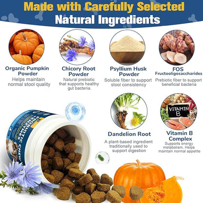 Probiotics for Dogs with Enzymes & Fiber Blend Supports Gut Health, Yeast Balance, Allergies, Itchy Skin, Boost Immune - Natural Probiotic Supplement for Digestive, Diarrhea, Gas, Constipation,120Ct