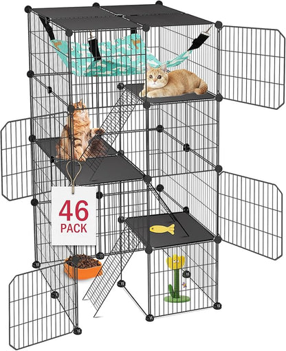 Cat Cage, 4-Tier DIY Cat Enclosures Catio, Cat Playpen Indoor & Outdoor with Hammock, Detachable Metal Wire Kennel Cats Crate, 2x2x4 Exercise Place for 1-3 Cats/Kitten