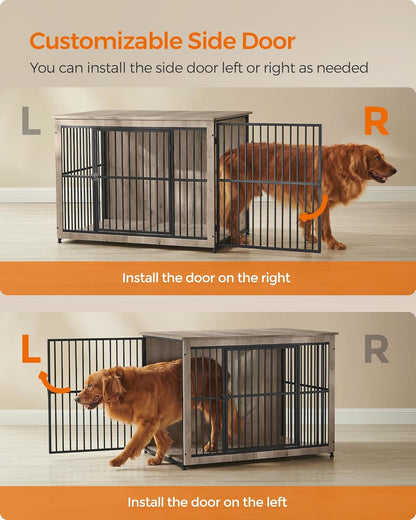 Feandrea Dog Crate Furniture, 43.3" Side End Table, Modern Kennel for Dogs Indoor up to 80 lb, Heavy-Duty Dog Cage with Enclosed Base, Double-Door Dog House, Greige UPFC024G01