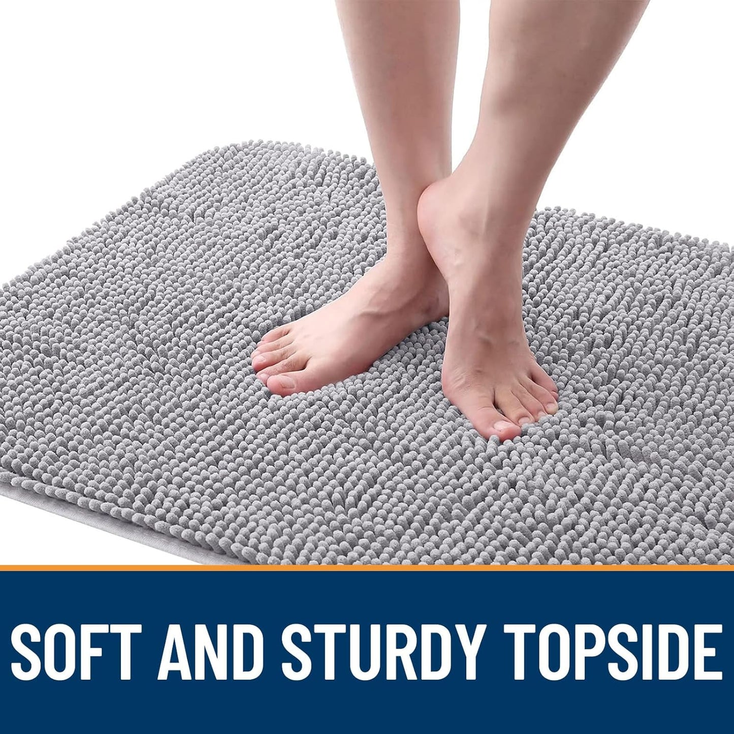 OLANLY Dog Door Mat for Muddy Paws 44x24, Absorbs Moisture and Dirt, Absorbent Non-Slip Washable Doormat, Quick Dry Chenille Mud Mat for Dogs, Entry Indoor Entryway Carpet for Inside Floor, Light Grey