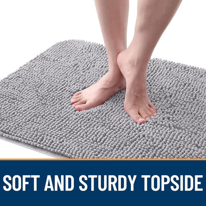 OLANLY Dog Door Mat for Muddy Paws 47x17, Absorbs Moisture and Dirt, Absorbent Non-Slip Washable Doormat, Quick Dry Chenille Mud Mat for Dogs, Entry Indoor Entryway Carpet for Inside Floor, Light Grey